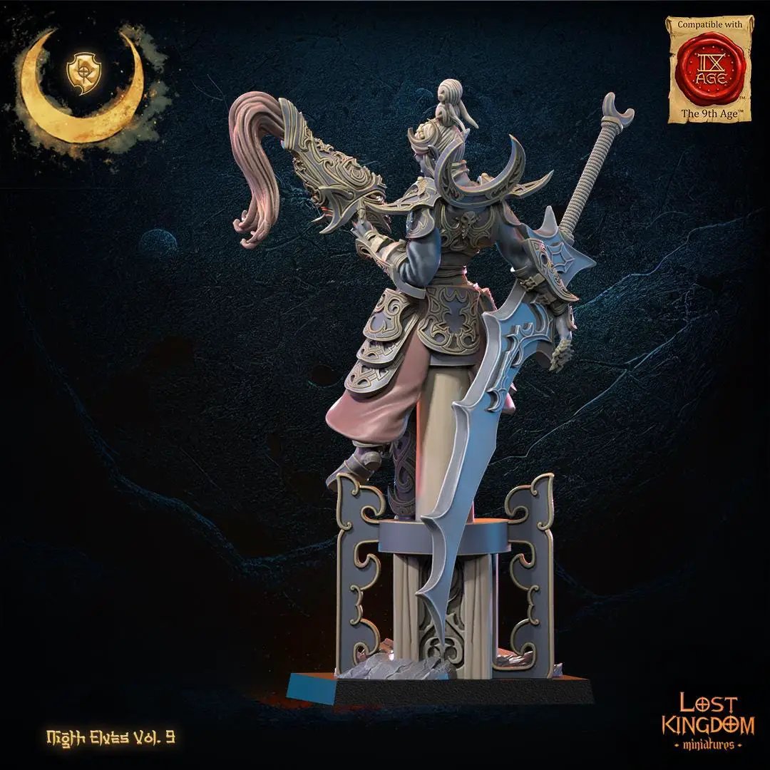 3D printed Night Elf Heroine Yu Ming by Lost Kingdom Miniatures, detailed miniature figure with intricate armor and fantasy design