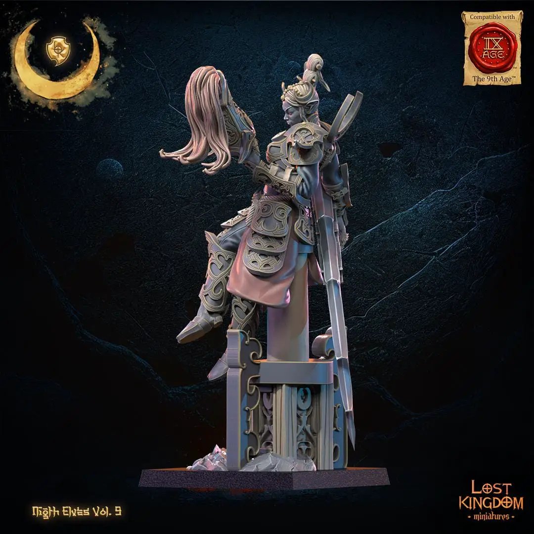 3D printed Night Elf Heroine Yu Ming miniature by Lost Kingdom Miniatures, featuring detailed elf armor and mystical design.