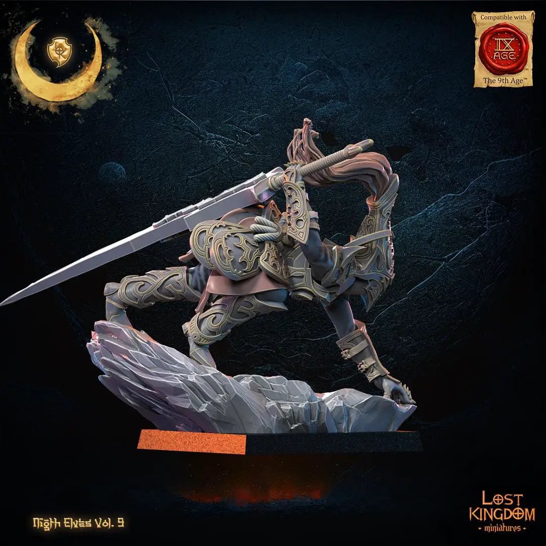 3D printed Night Elf Ninja Hero miniature by Last Hope Miniatures, featuring intricate elf armor and stealthy ninja pose.
