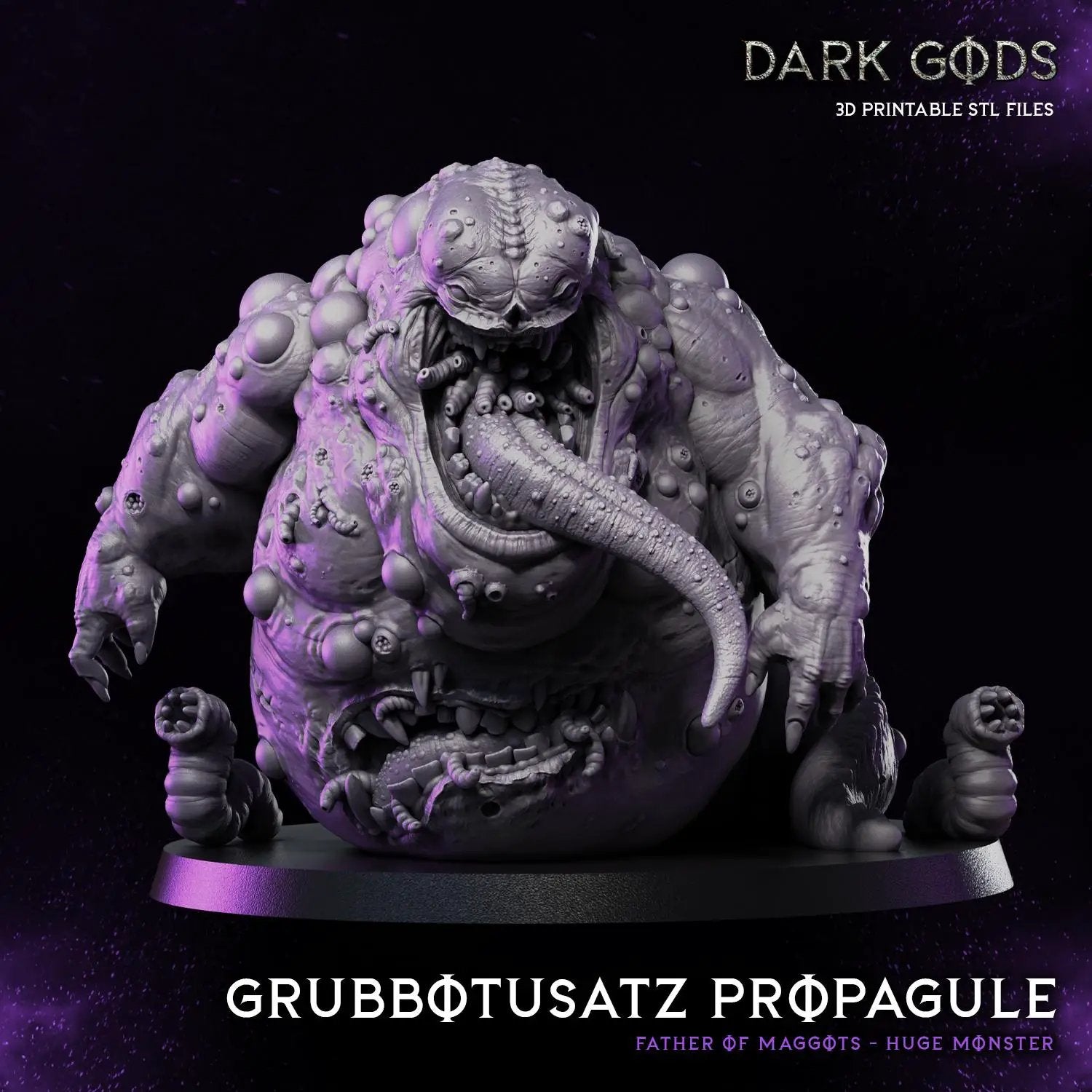 3D printed Father of Maggots propagule miniature by Dark Gods Miniatures, shown with detailed organic textures and intricate design.