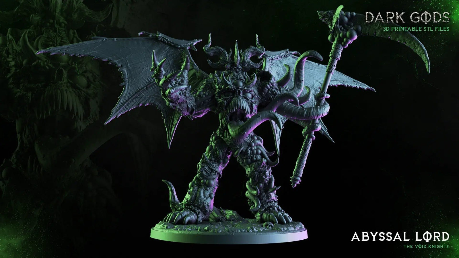 3D printed Abyssal Lord miniature by Last Hope Miniatures, detailed dark fantasy figure with intricate design and menacing pose.