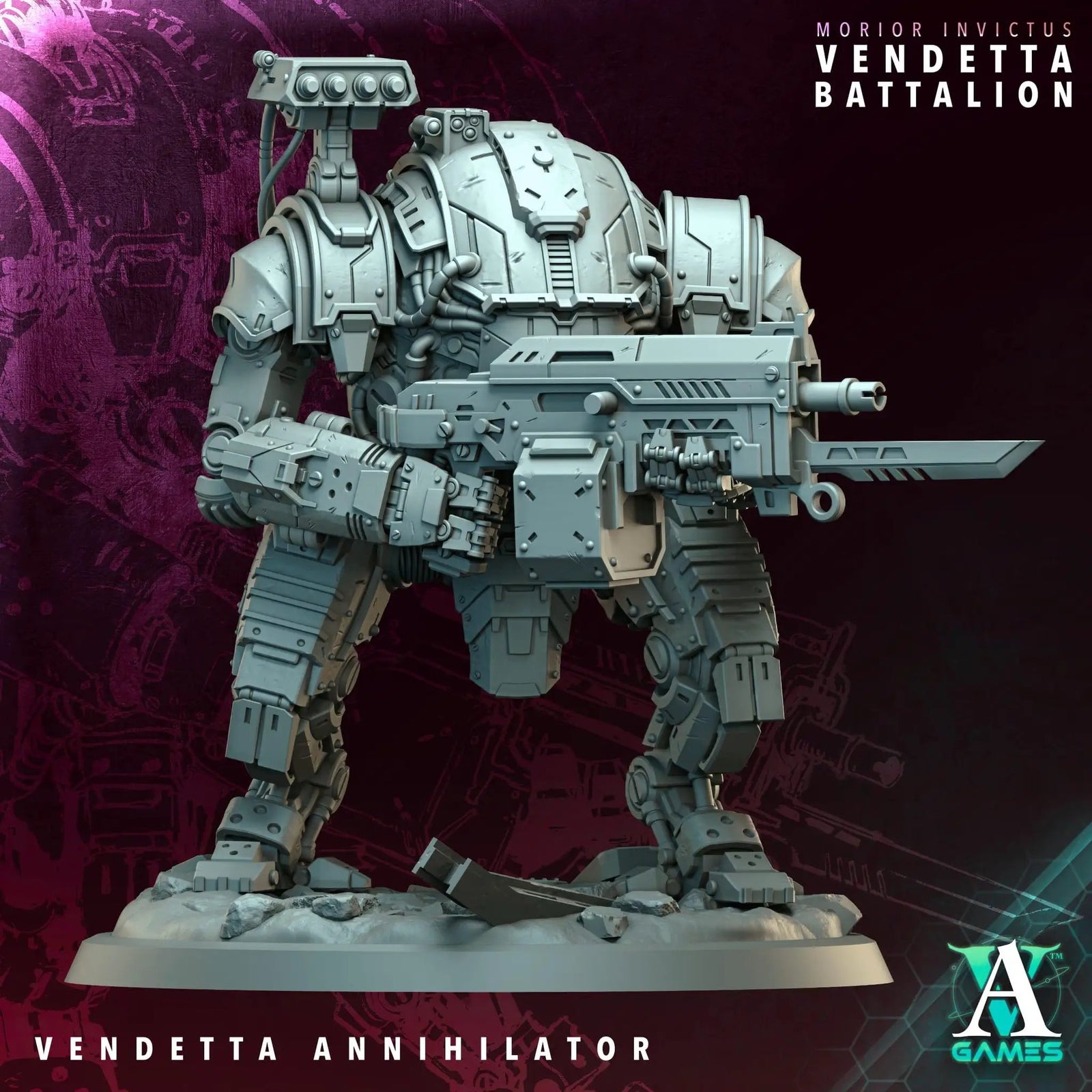 3D printed Vendetta Annihilator and Linebreaker miniatures by Last Hope Miniatures for Archvillain Games, detailed war game models