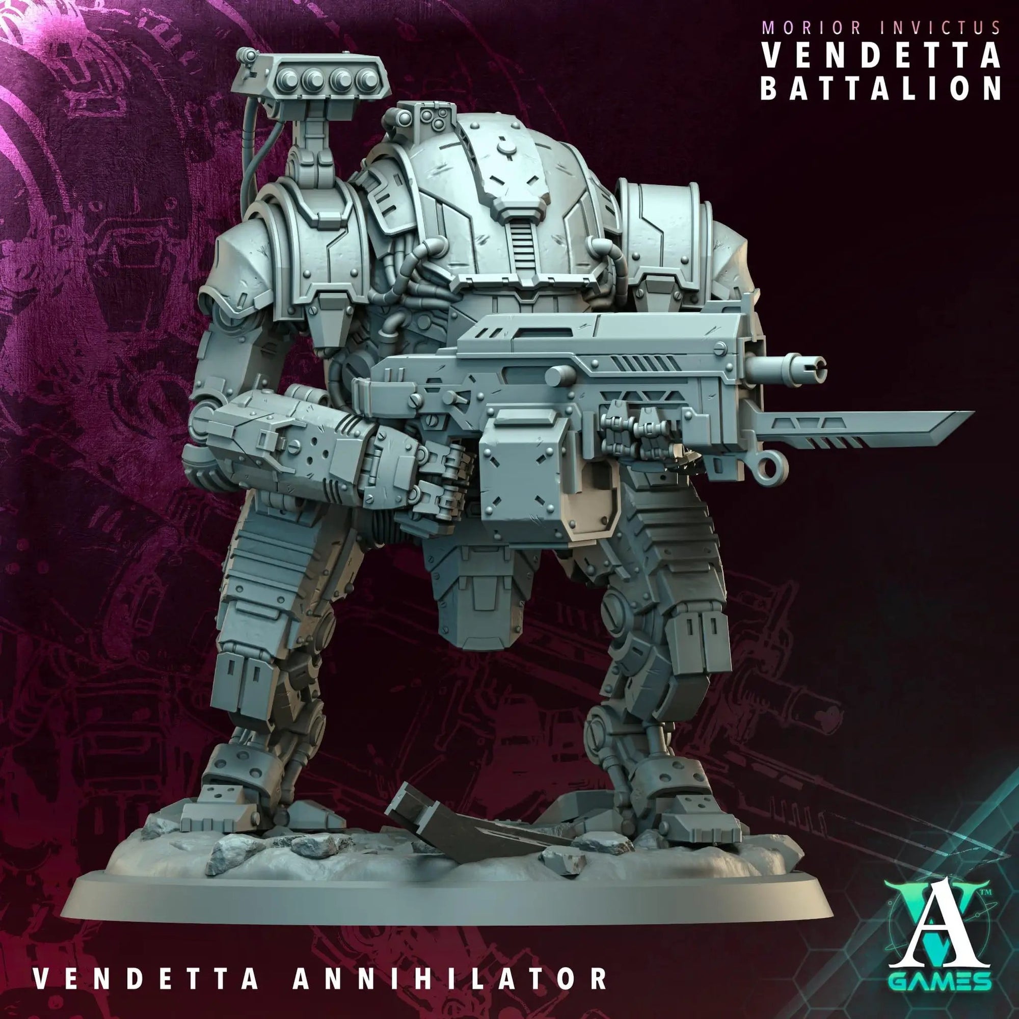 3D printed Vendetta Annihilator and Linebreaker miniatures by Last Hope Miniatures for Archvillain Games, detailed war game models
