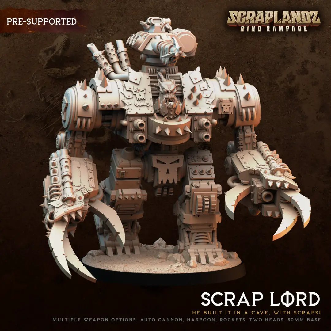 3D printed Orc Scraplord miniature by Dark Gods Miniatures, detailed orc figure with scrap armor, from Last Hope Miniatures.