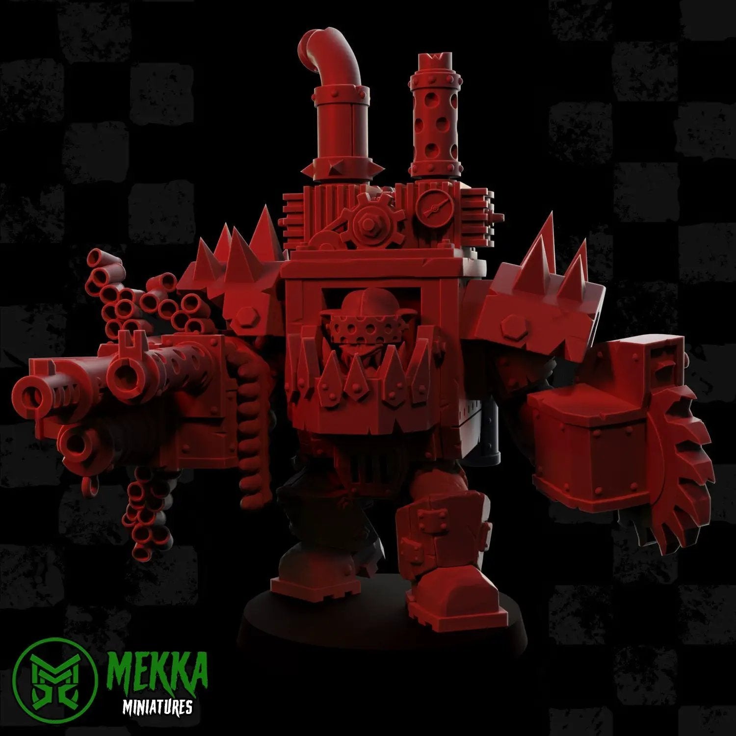 3D printed Super Mega Armored Ork miniature by Last Hope Miniatures, featuring detailed armor and fierce stance.