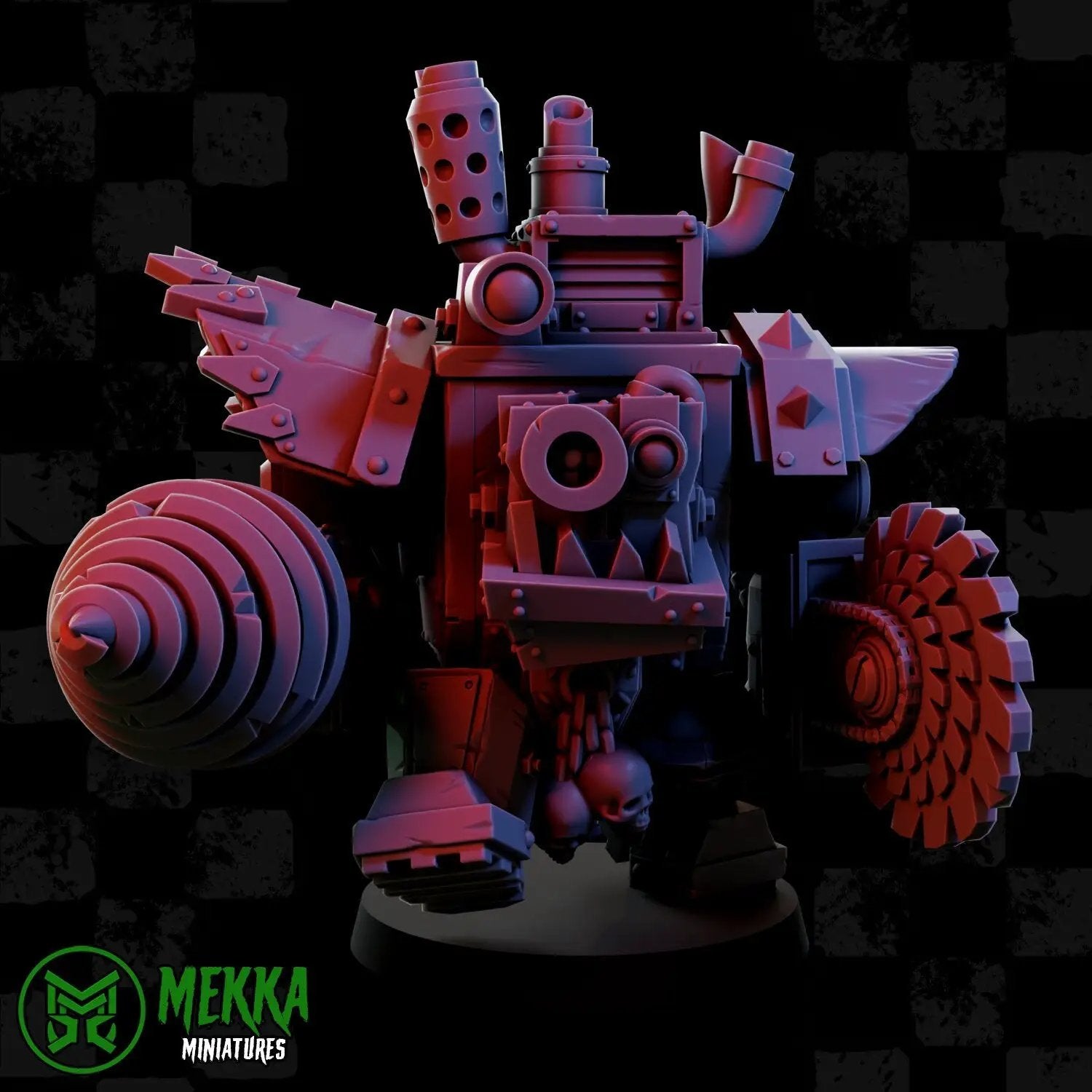 3D printed Super Mega Armored Ork miniature by Last Hope Miniatures, showcasing detailed green orc with heavy armor and weaponry.