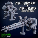 3D printed Ork Pirate Helmsman and Gunner miniatures by Last Hope Miniatures, featuring detailed Ork figures in pirate attire.