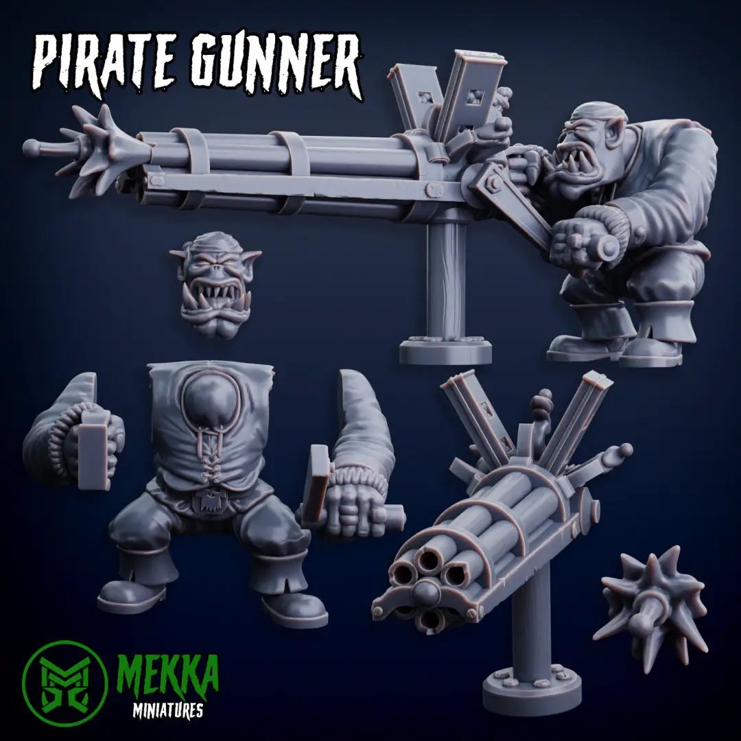 3D printed Ork Pirate Helmsman and Gunner miniature by Last Hope Miniatures, showcasing detailed orc characters in pirate attire.