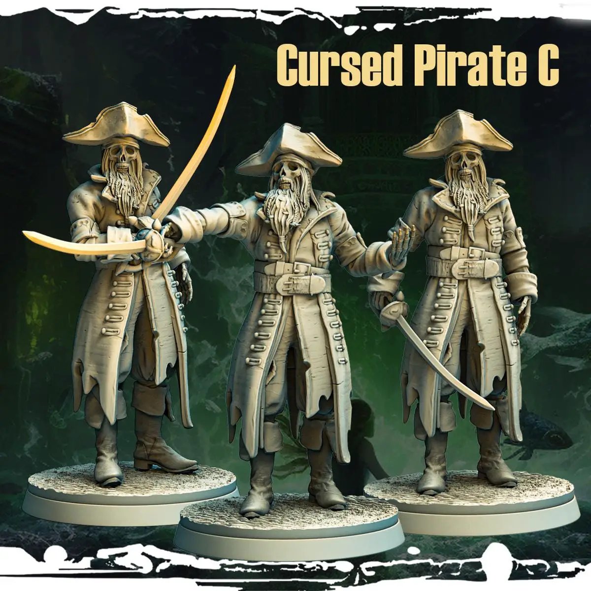 3D printed cursed buccaneers miniature by Last Hope Miniatures from Monolith Arts, featuring detailed pirate figures with eerie details.