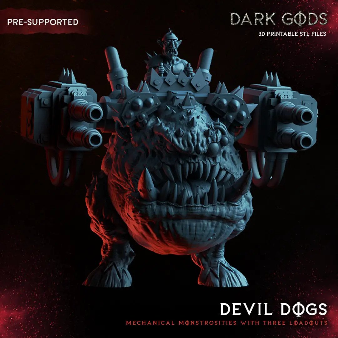 3D printed Orc Devil Dog miniature by Dark Gods from Last Hope Miniatures, detailed orc creature with menacing features.