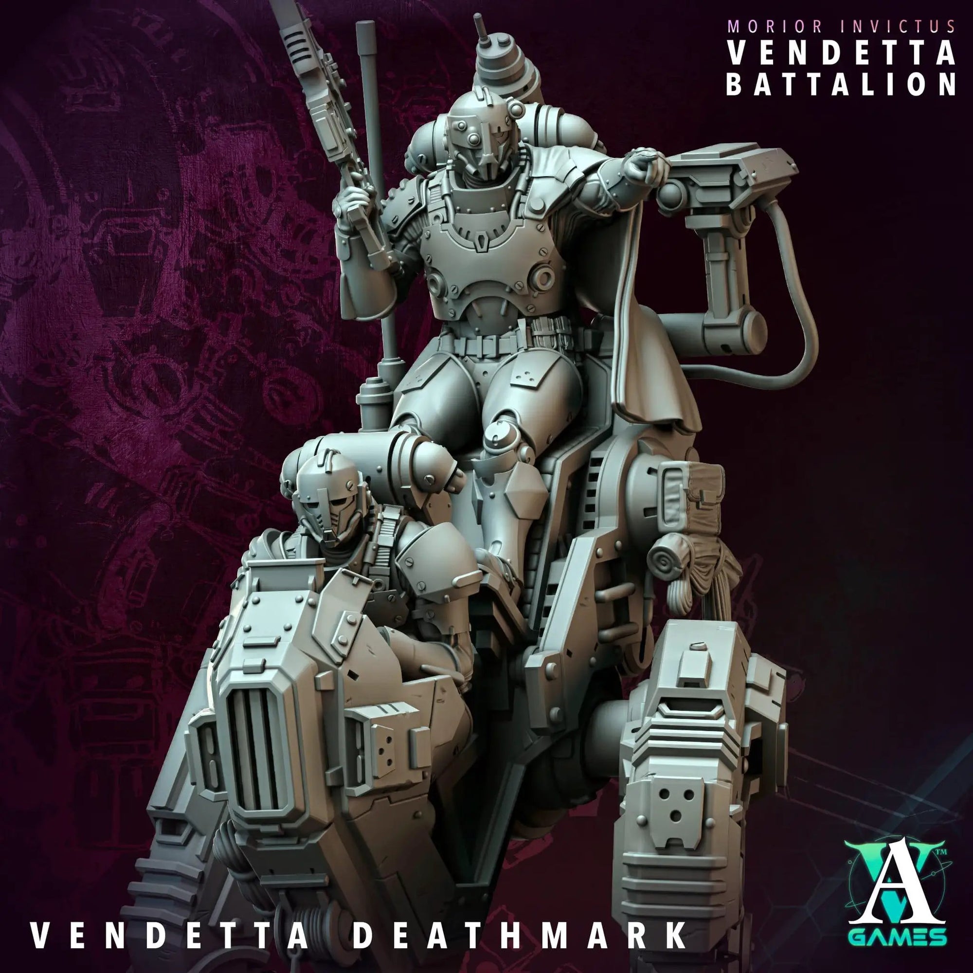 3D printed Vendetta Walkers miniature by Last Hope Miniatures for Archvillain Games, detailed sci-fi robotic figures.