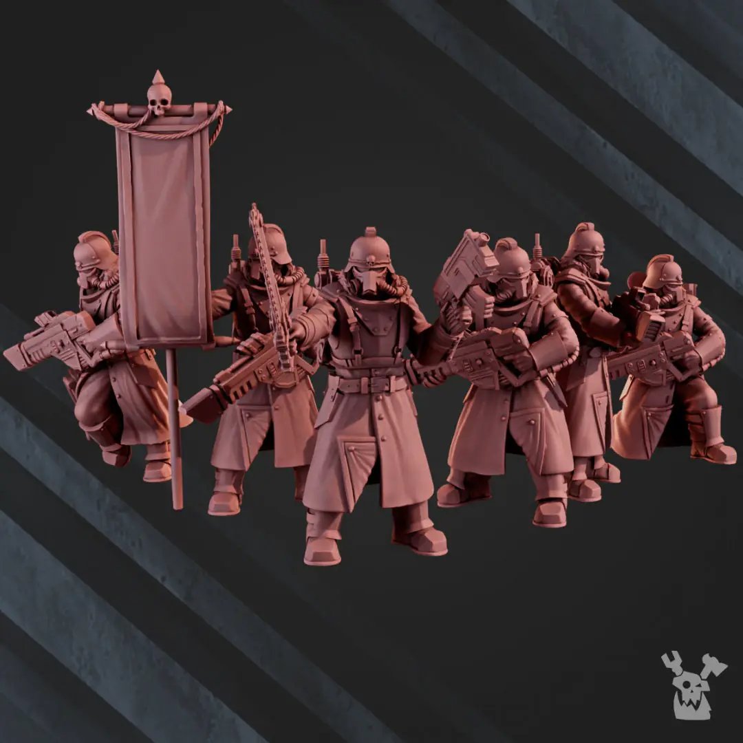 3D printed 2nd Death Division Grenadier Squad kit by DakkaDakka Miniatures, featuring detailed miniature figures for tabletop gaming.