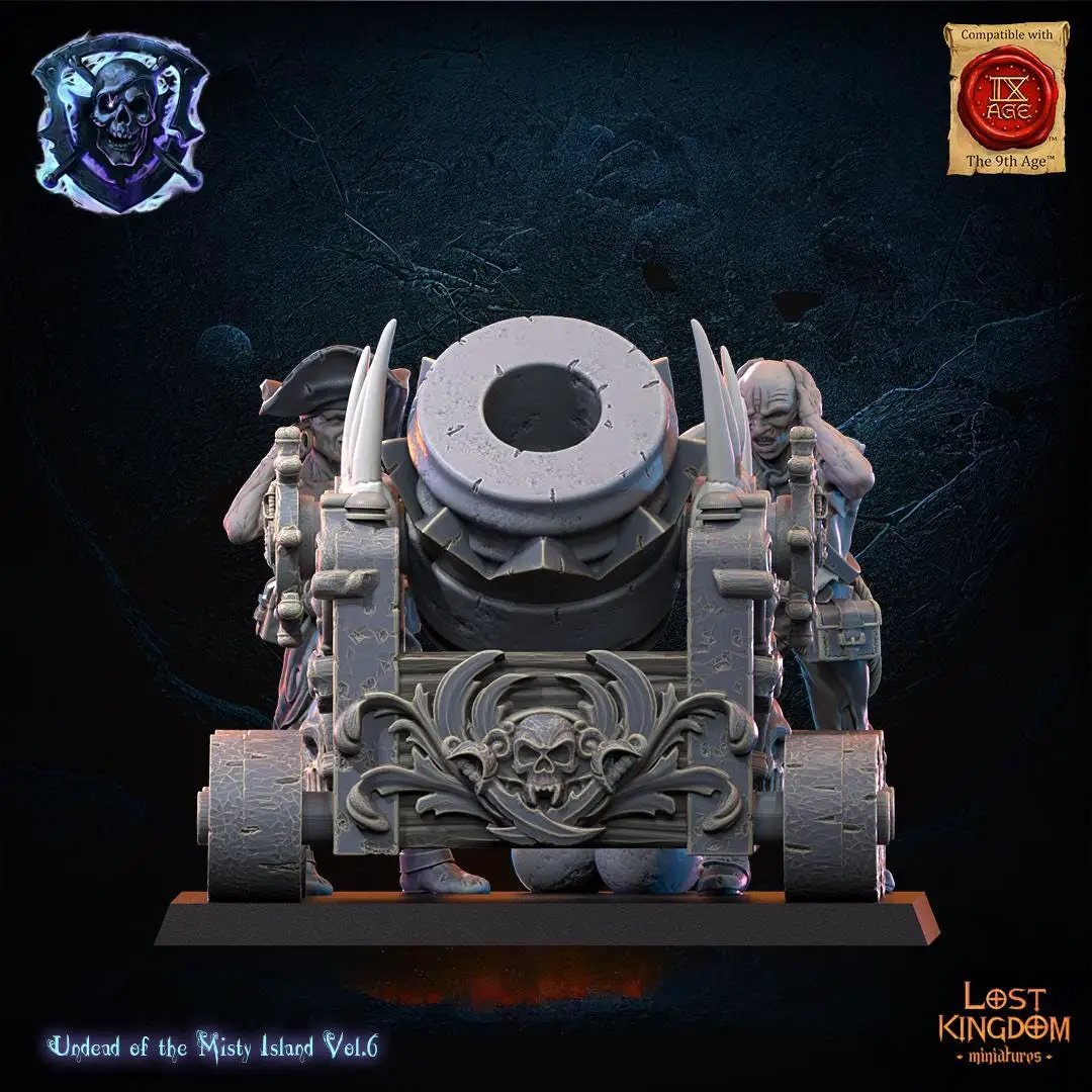 3D printed Abyssal Mortar by Lost Kingdom Miniatures, detailed miniature weapon with dark, mystical design for tabletop gaming.