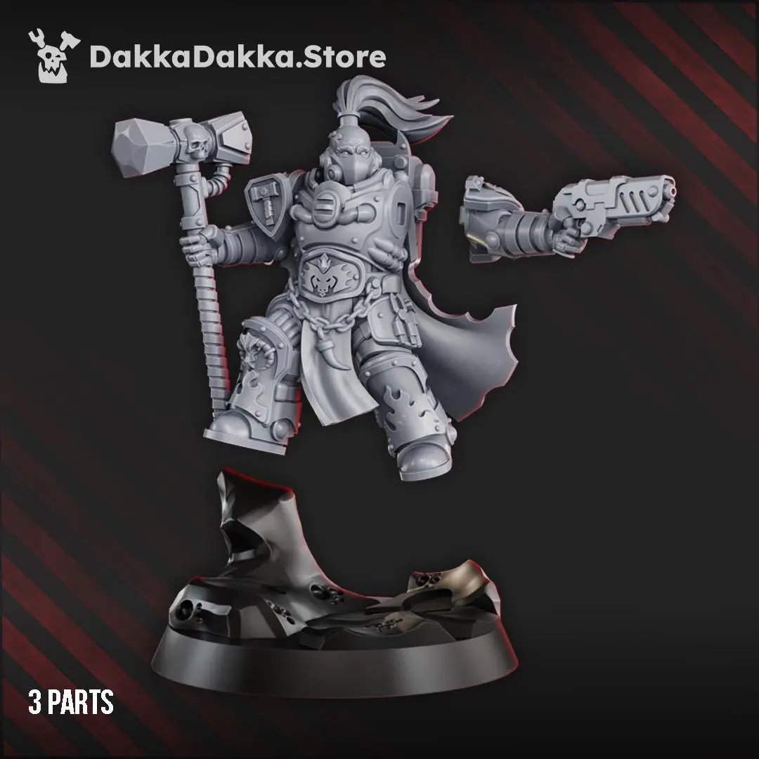 3D printed Agadrax the Forgefire miniature by Last Hope Miniatures, featuring detailed armor and fiery weaponry from DakkaDakka Miniatures