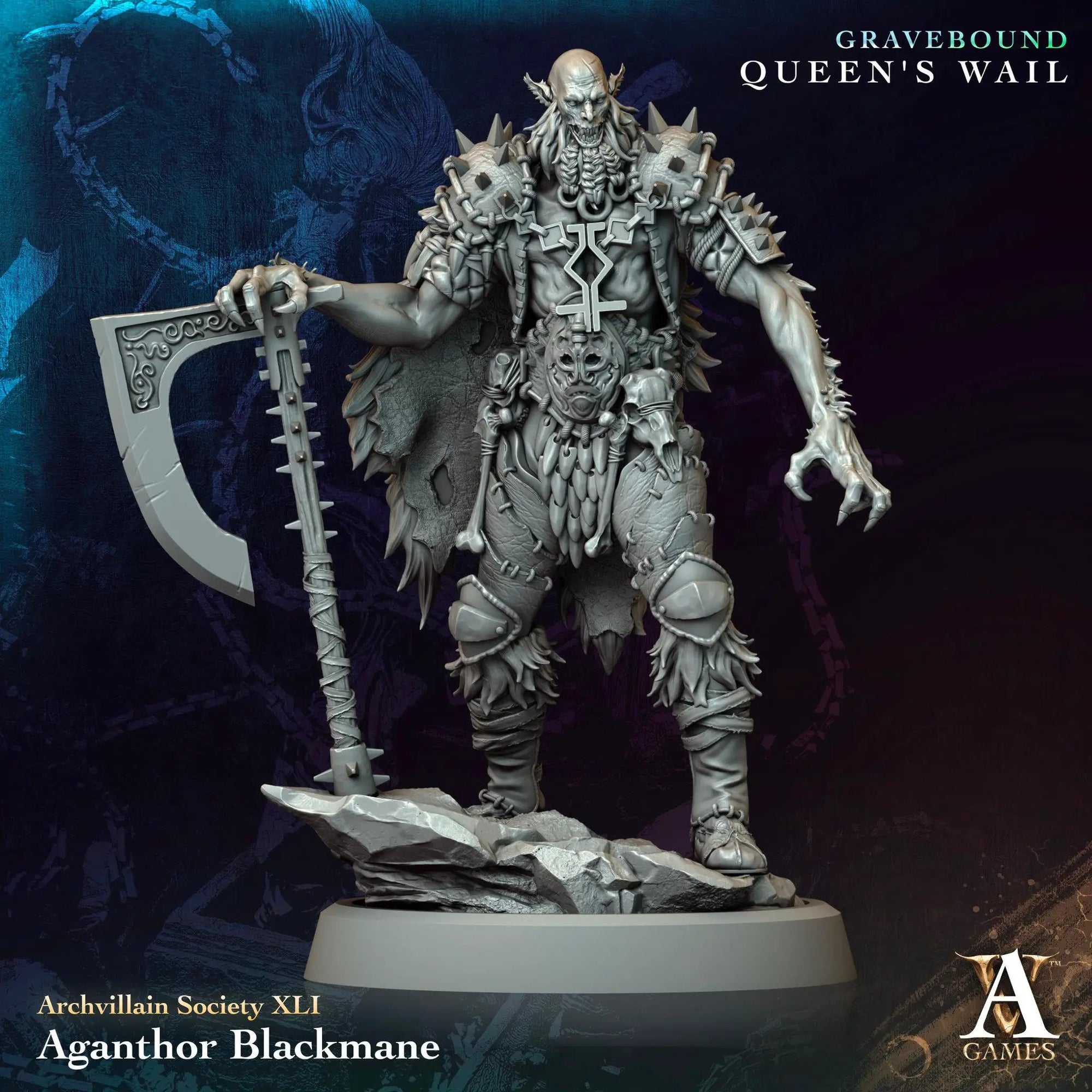 3D printed Aganthor Blackmane miniature by Last Hope Miniatures, featuring detailed armor and dynamic pose from Archvillain Games.