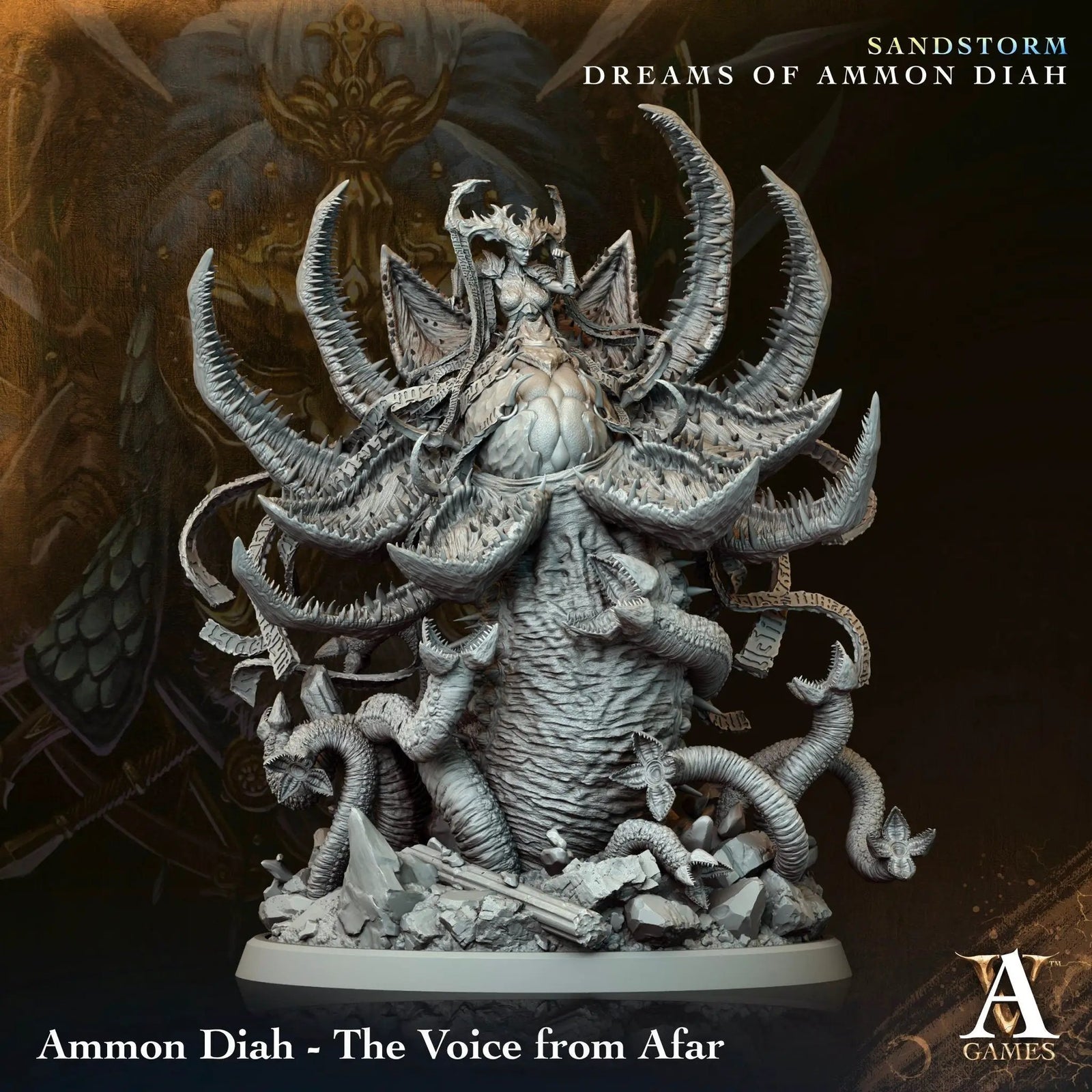 3D printed Ammon Diah miniature from Last Hope Miniatures, featuring intricate details inspired by The Voice from Afar by Archvillain Games