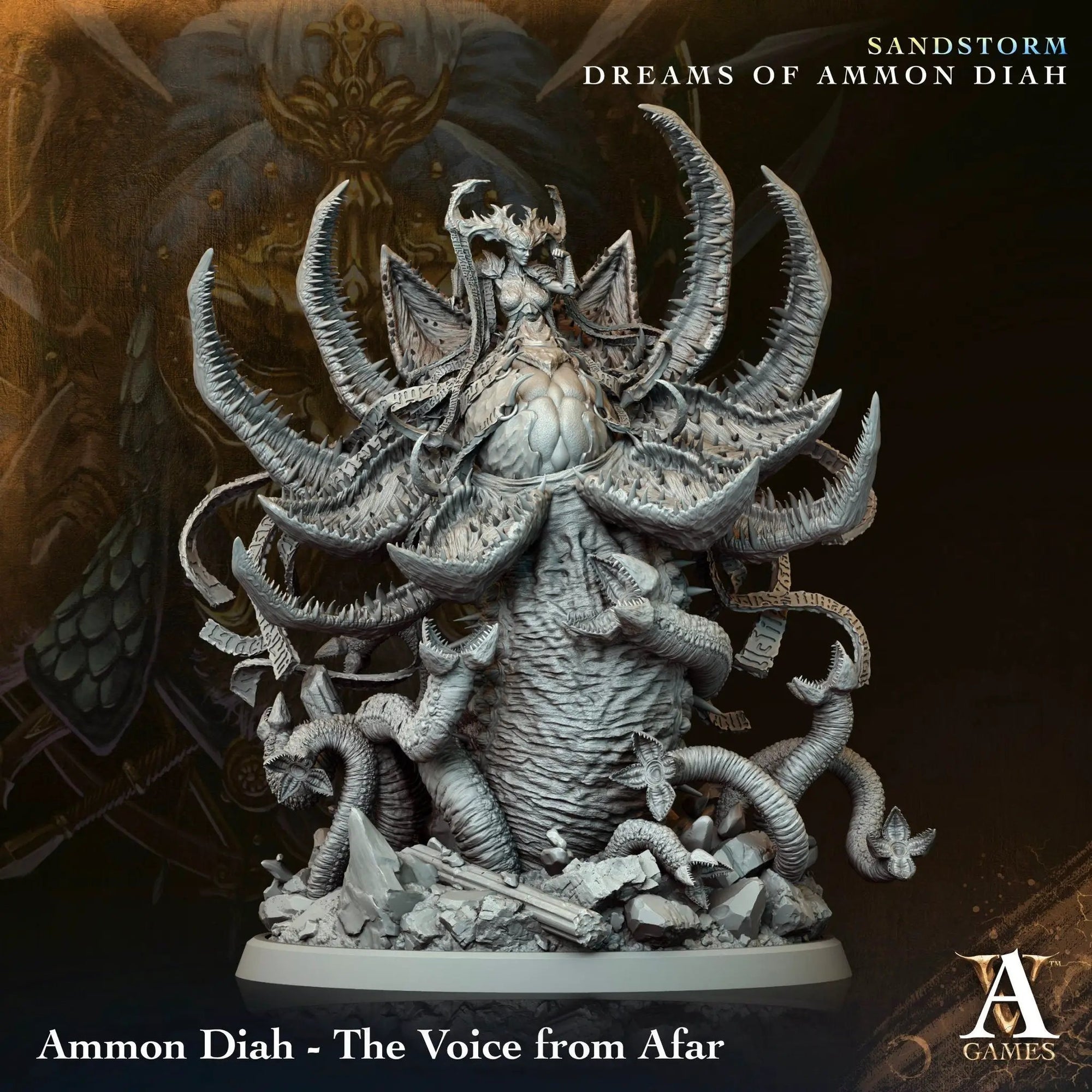 3D printed Ammon Diah miniature from Last Hope Miniatures, featuring intricate details inspired by The Voice from Afar by Archvillain Games