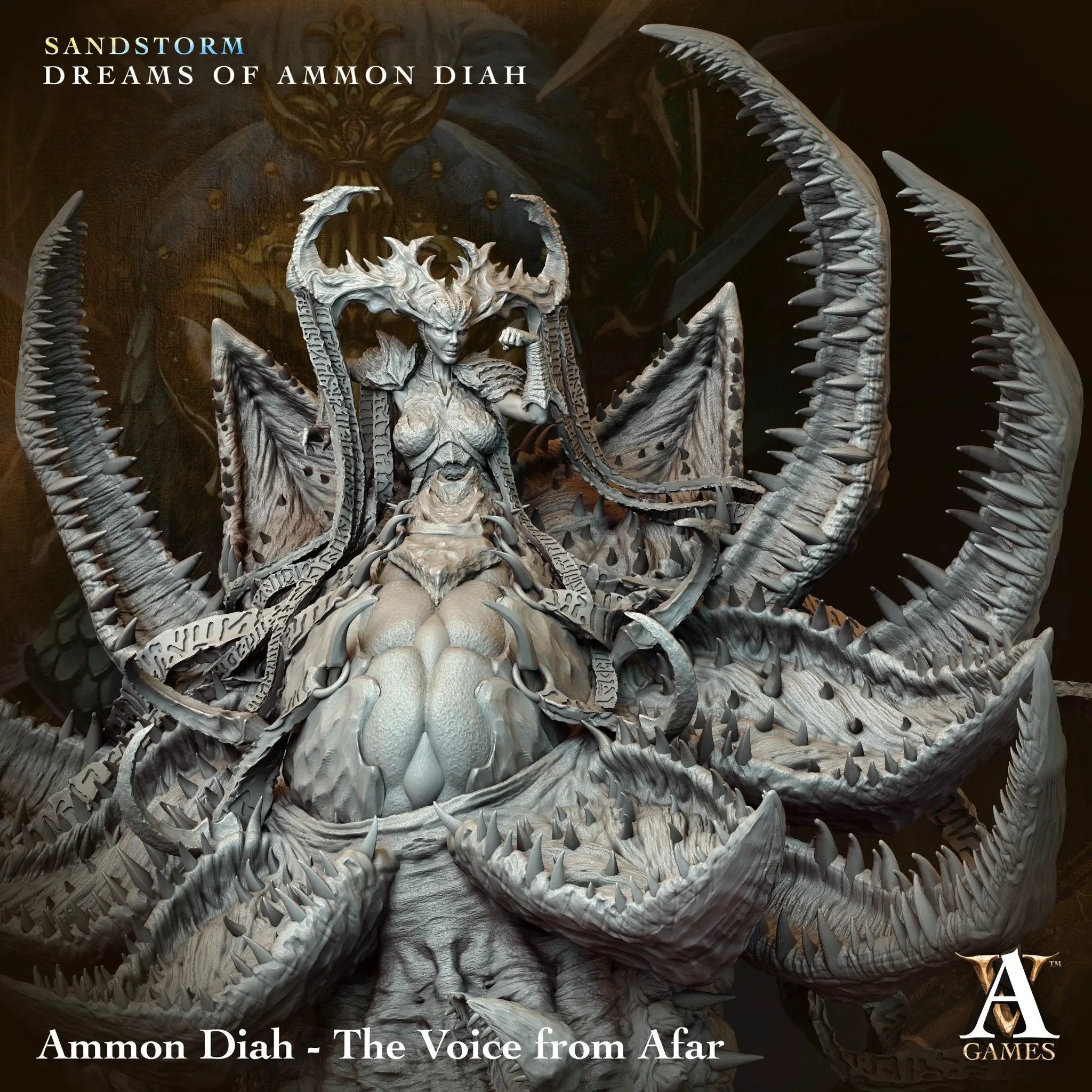3D printed Ammon Diah figurine from Last Hope Miniatures, depicting The Voice from Afar, with detailed armor and mystical features