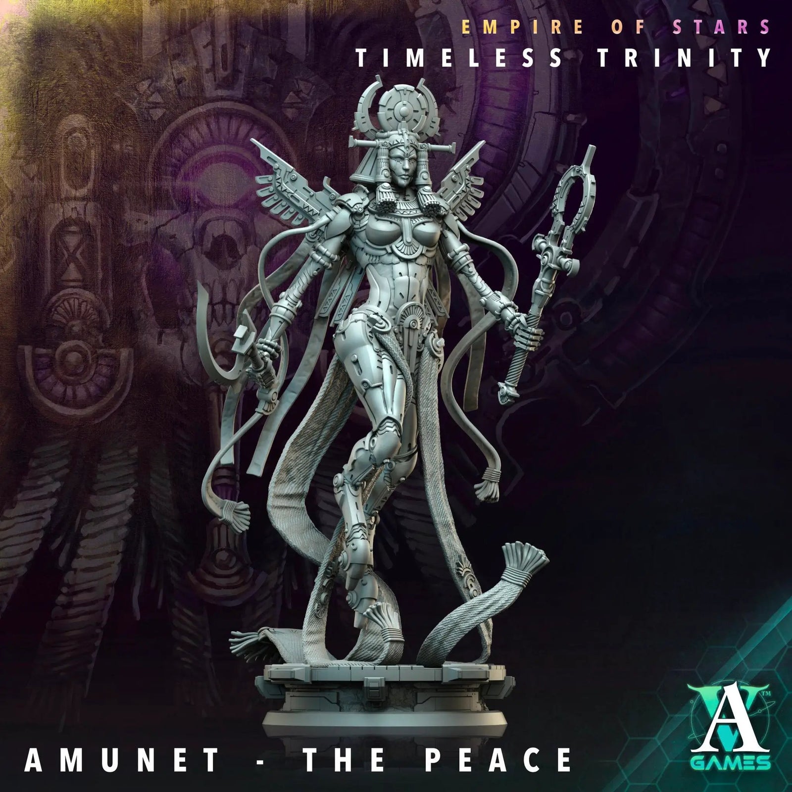 3D printed Amunet - The Peace miniature by Last Hope Miniatures, featuring intricate details and a serene pose from Archvillain Games.