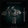 3D printed ancient armor upgrade kit by Greytide Studio for Last Hope Miniatures, featuring detailed miniature armor pieces.