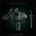 3D printed ancient armor upgrade kit by Greytide Studio for Last Hope Miniatures, featuring detailed miniature armor pieces.