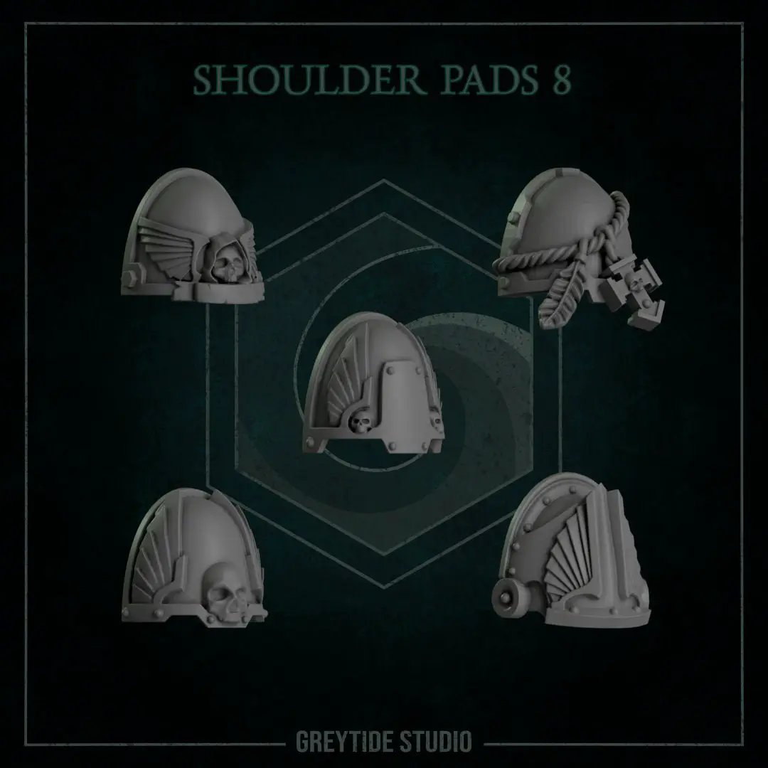 Set of 10 3D printed angel wing shoulder pads by Last Hope Miniatures, detailed white resin accessories for miniatures and models.