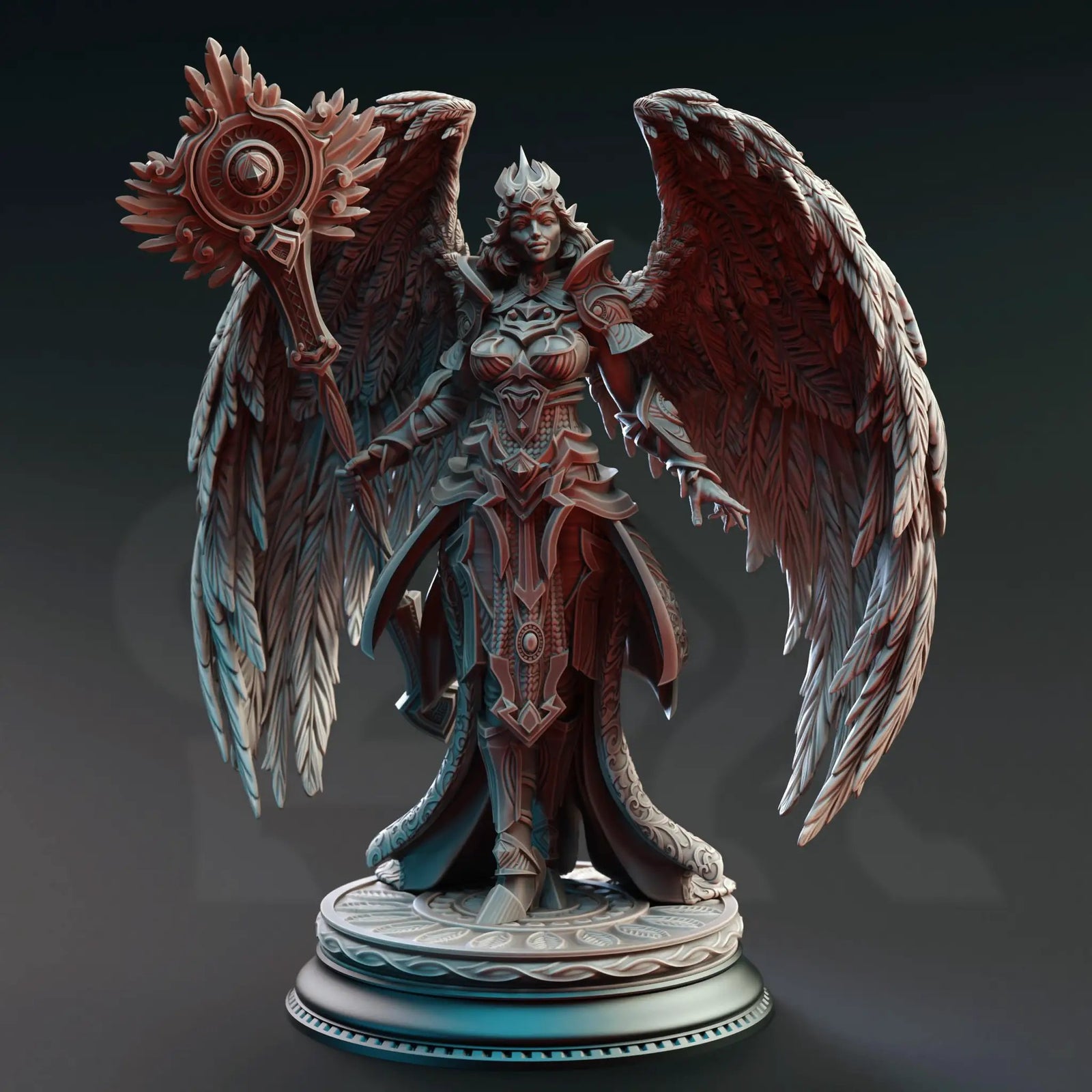 3D printed Angelic Cleric miniature by Last Hope Miniatures from DM Stash, showing detailed angelic figure with robes and wings.