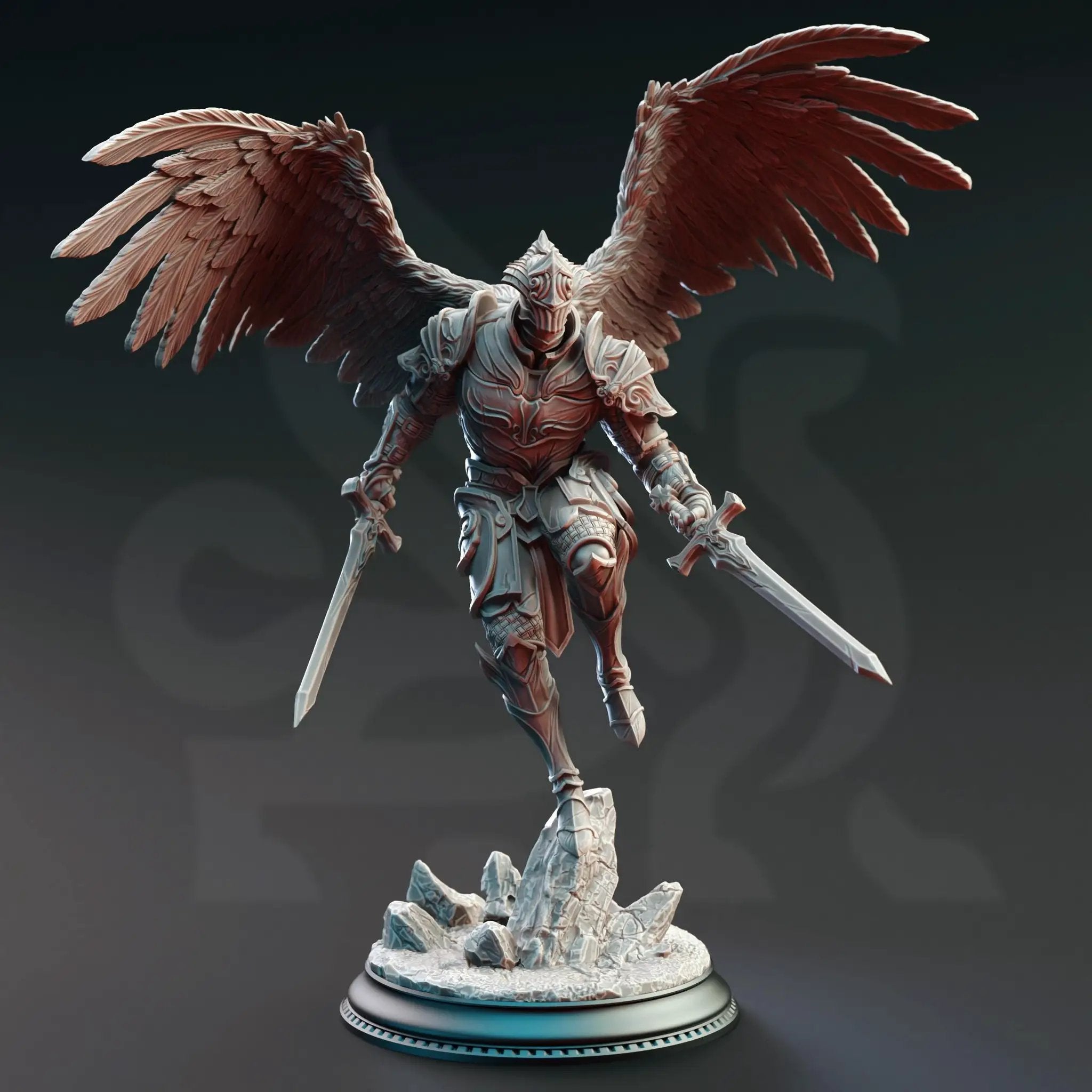 3D printed angelic warrior miniature by Last Hope Miniatures, detailed fantasy figure with wings and armor for tabletop gaming.