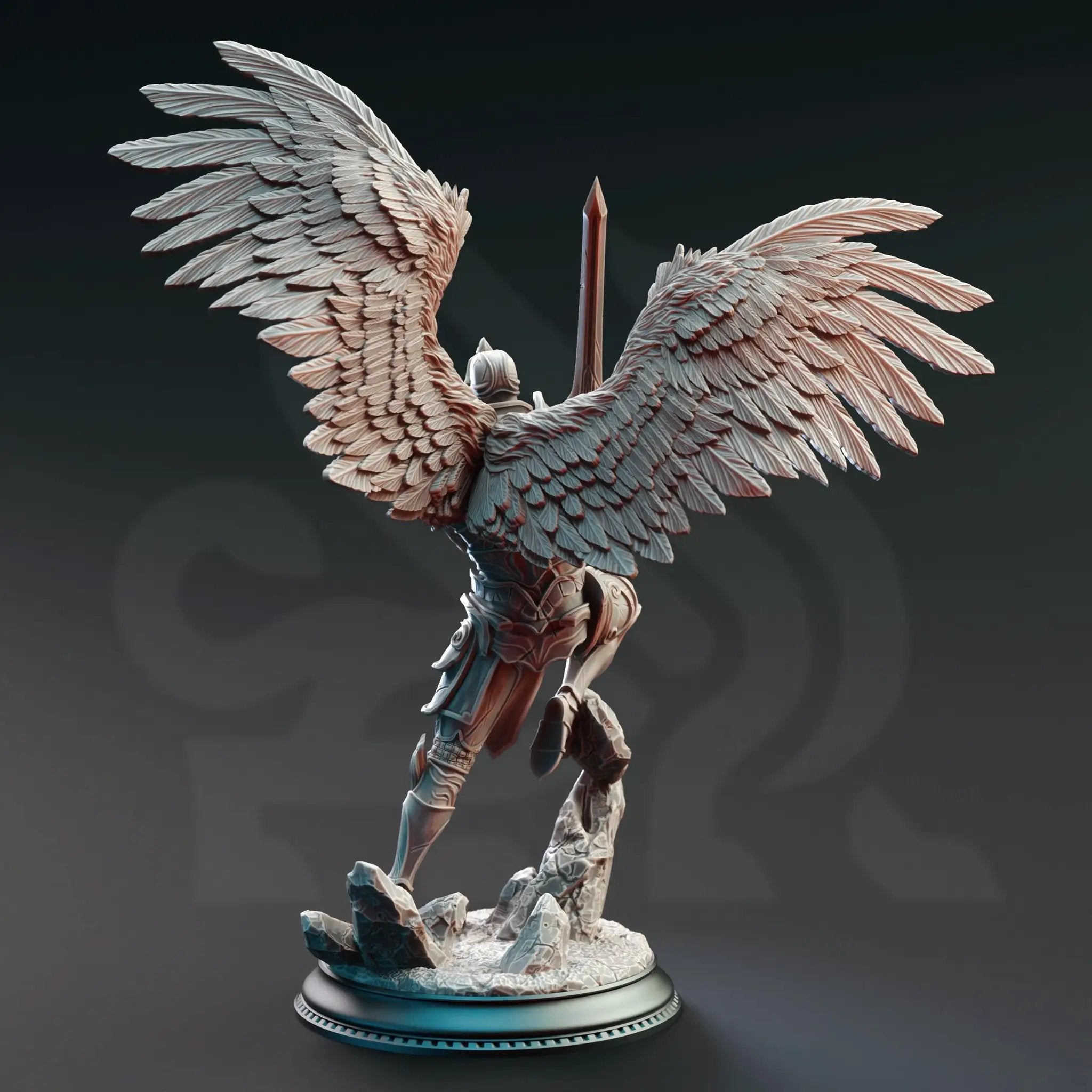 3D printed angelic warrior miniature by Last Hope Miniatures, featuring detailed angelic armor and wings, for tabletop gaming.