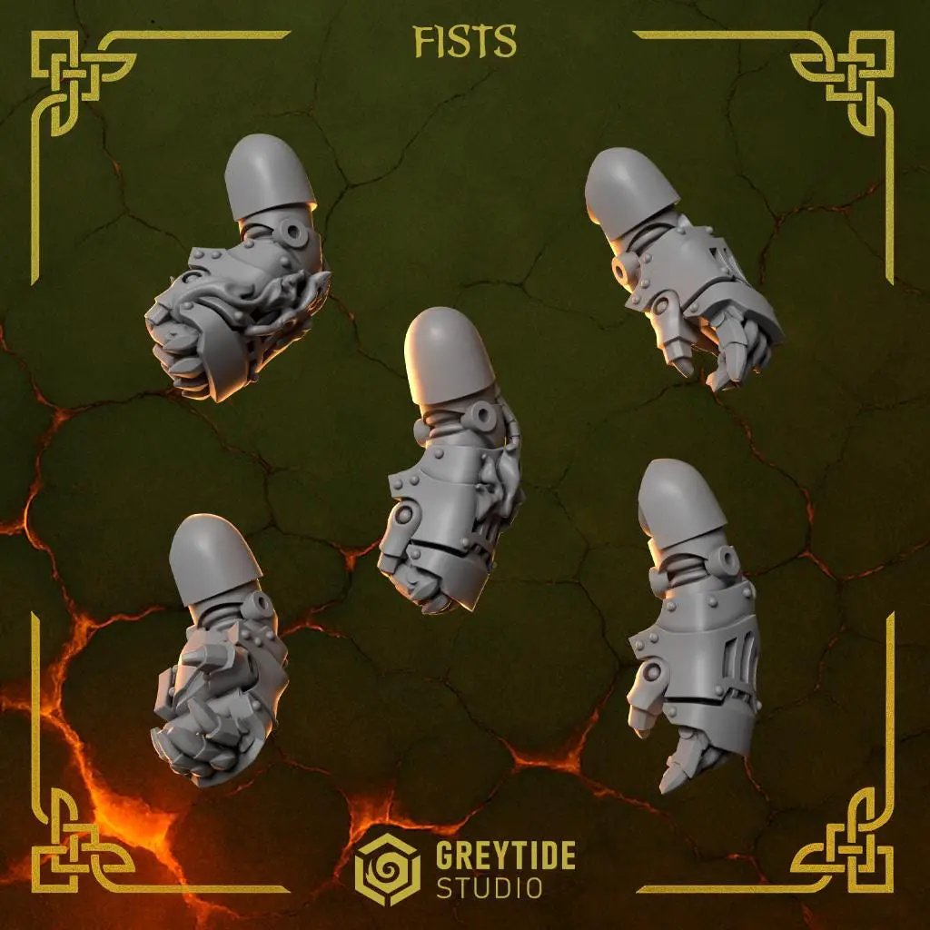 10 3D printed Anvil Warden Fists miniatures by Last Hope Miniatures, crafted by Greytide Studio, shown in detailed close-up image.