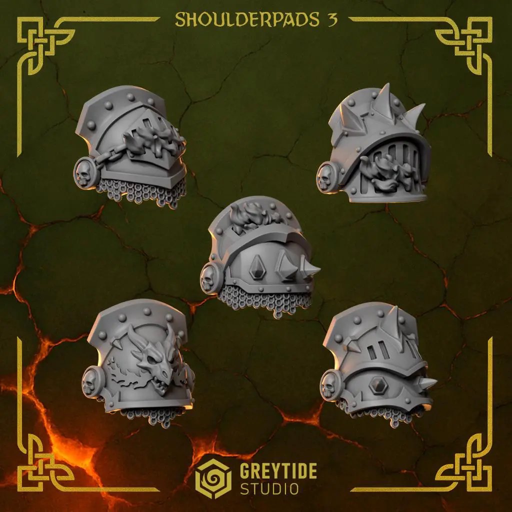 3D printed Anvil Wardens Shoulderpads #3 from Last Hope Miniatures by Greytide Studio, featuring detailed wargear for tabletop miniatures.