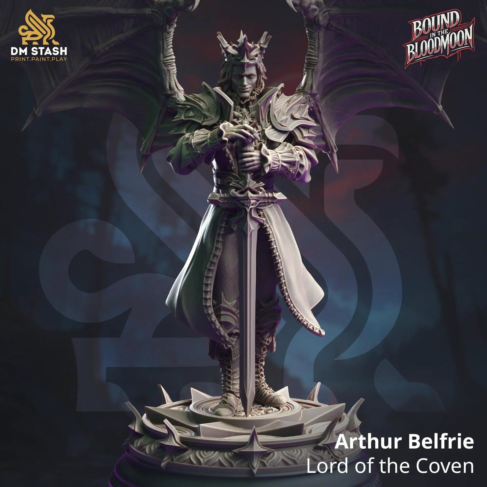 3D printed Arthur Belfrie Lord of the Coven miniature by Last Hope Miniatures, detailed figure with intricate design and dark fantasy style.