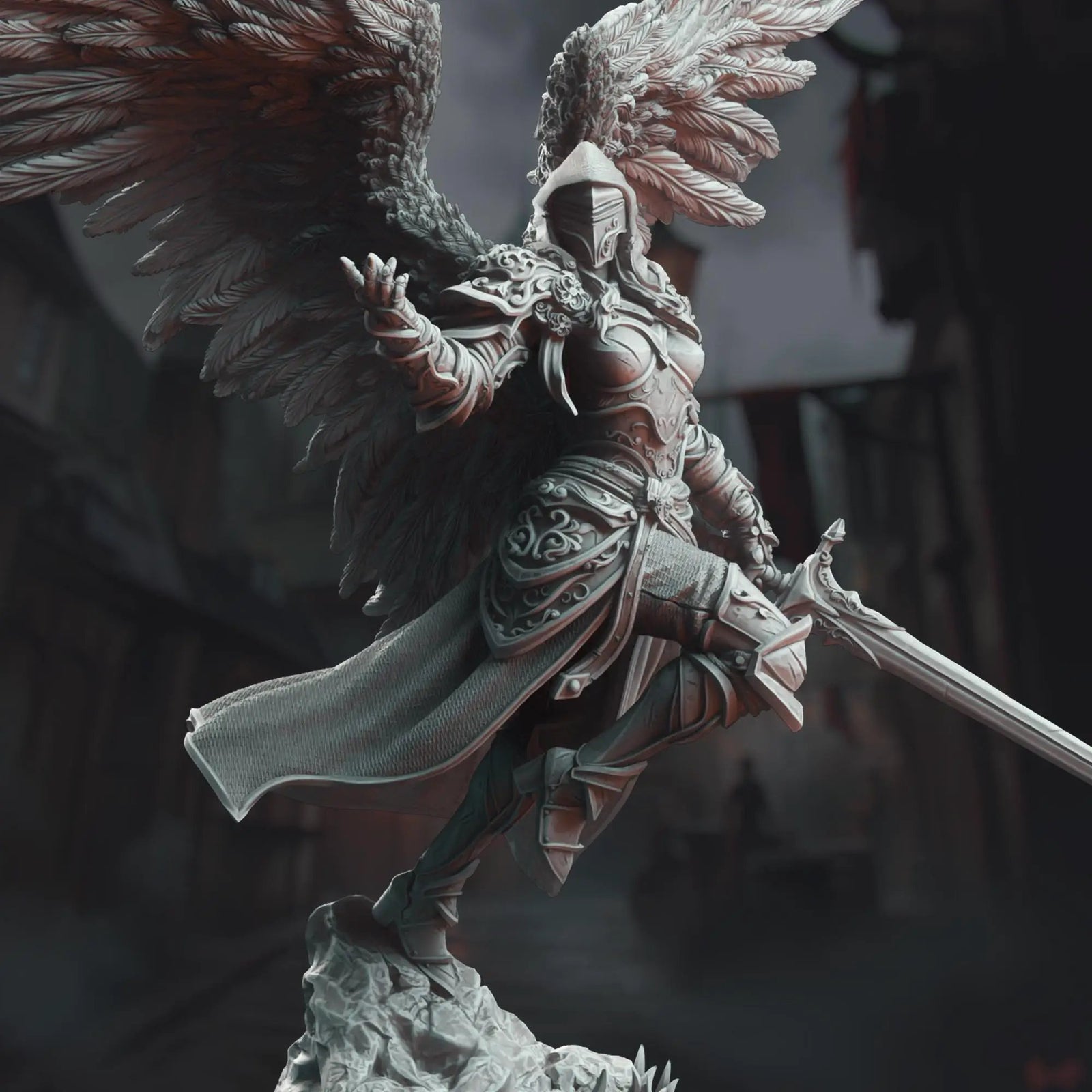 3D printed Ascended Commander Knight Lydia the Merciless miniature by Last Hope Miniatures, showing detailed armor and weaponry.
