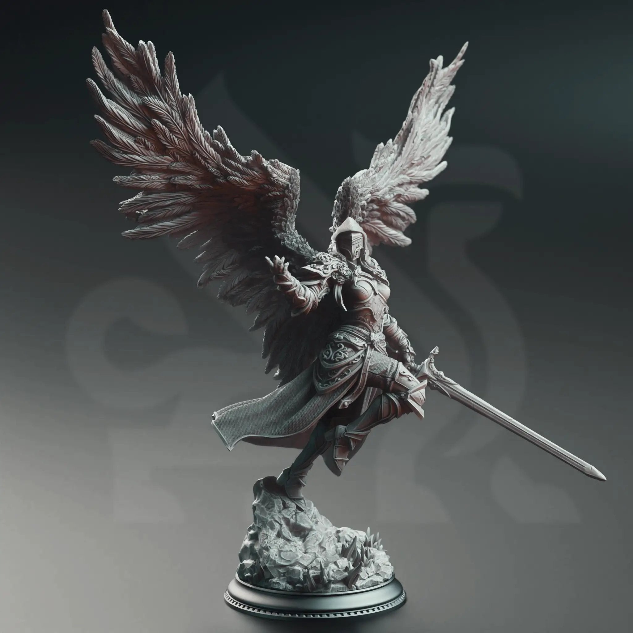 3D printed Lydia the Merciless Ascended Commander Knight miniature by Last Hope Miniatures, showing detailed armor and weaponry.