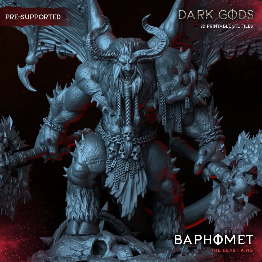 3D printed Baphomet the Beast King miniature by Last Hope Miniatures, featuring detailed horns, wings, and muscular figure.