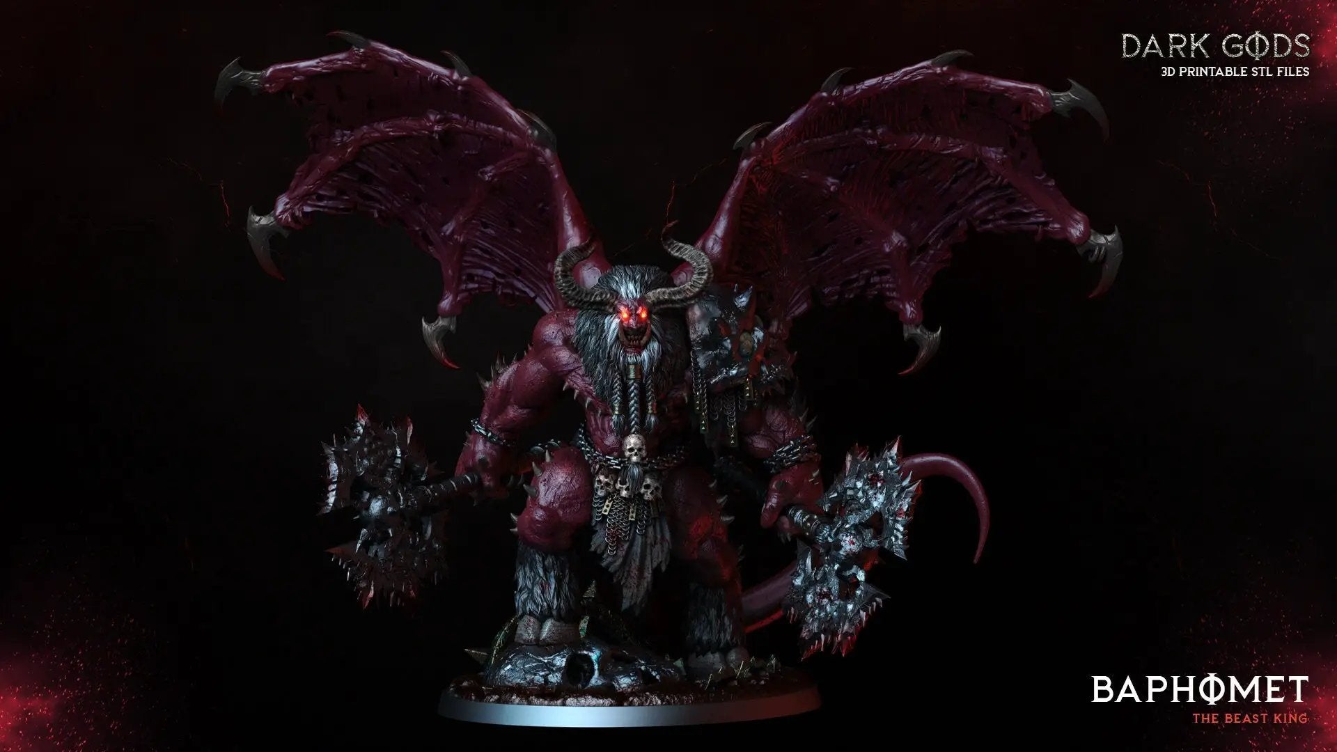 3D printed Baphomet the Beast King figurine by Dark Gods Miniatures, detailed miniature model with horns and menacing stance.