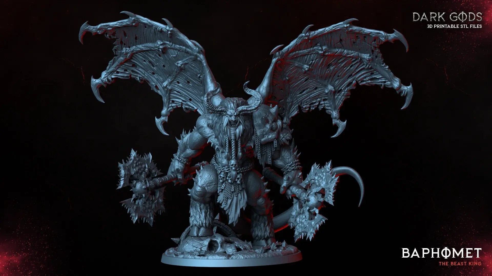 3D printed Baphomet the Beast King miniature by Last Hope Miniatures, detailed dark fantasy figure featuring horns and intricate design.