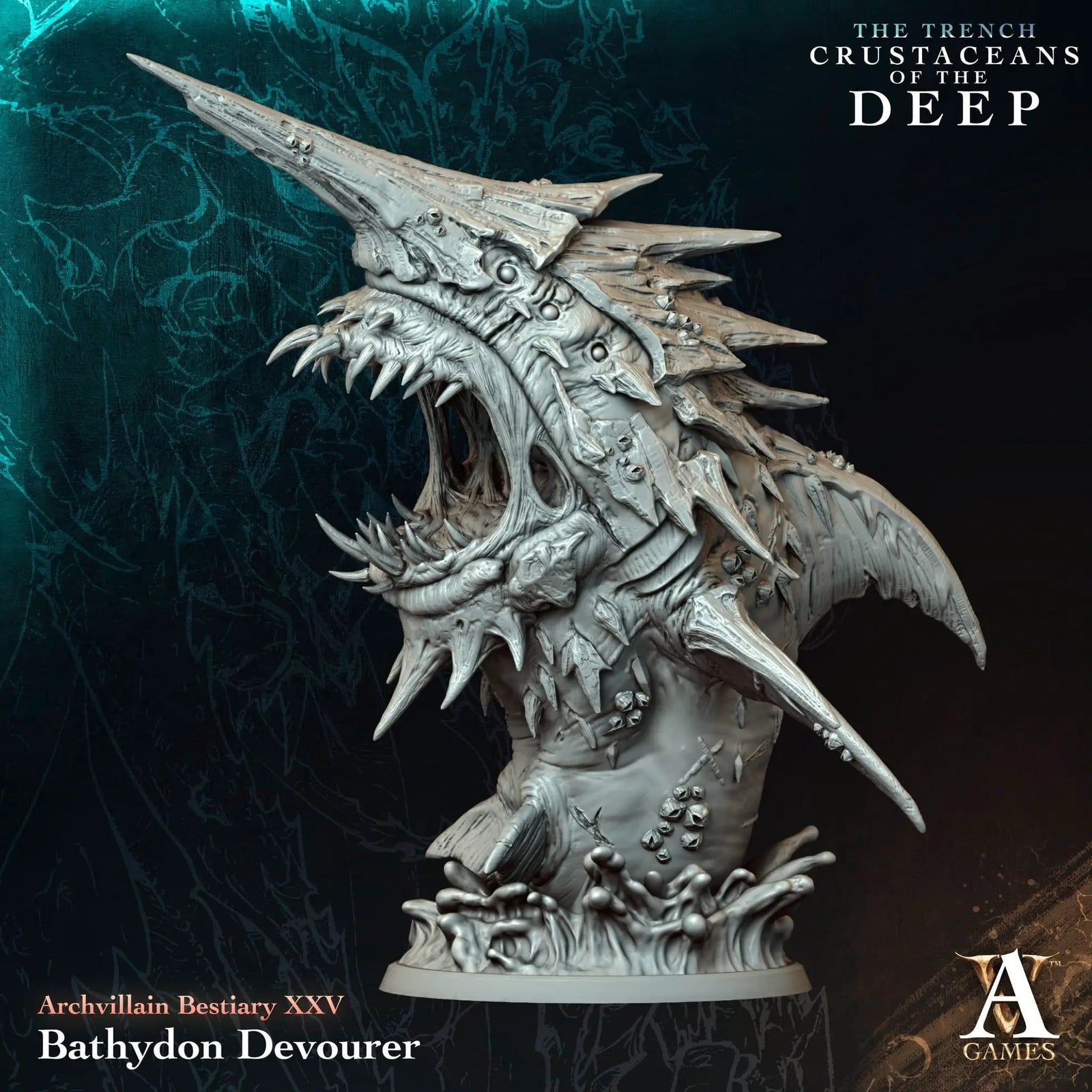 3D printed Bathydon Devourer miniature by Last Hope Miniatures, detailed aquatic creature for tabletop gaming from Archvillain Games.