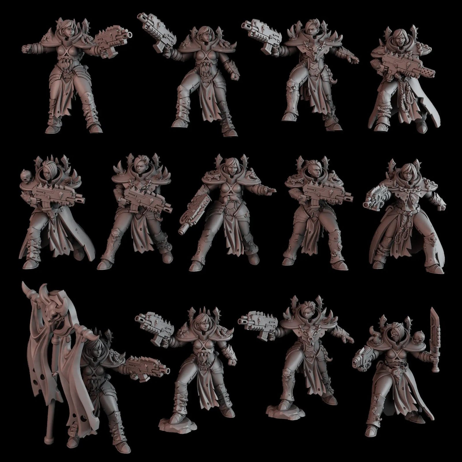 3D printed Battle Witch Squad miniatures by Last Hope Miniatures for DakkaDakka, showing detailed fantasy warrior figures.