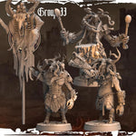 3D printed Beastman Command Group by Last Hope Miniatures for tabletop gaming, featuring detailed beastman figures with weapons.
