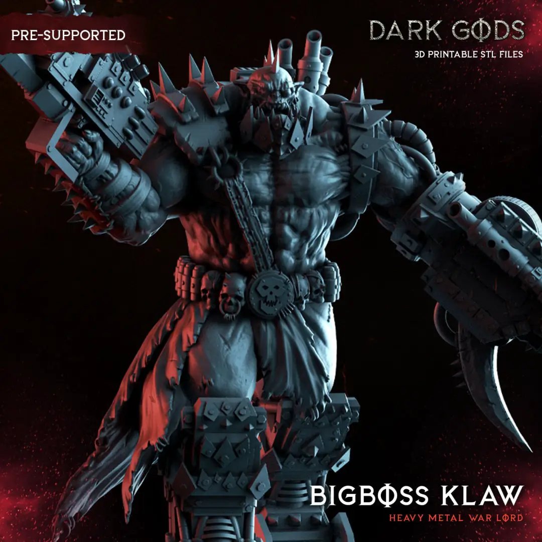 3D printed Big Boss Klaw miniature by Dark Gods Miniatures, detailed dark fantasy weapon model from Last Hope Miniatures.