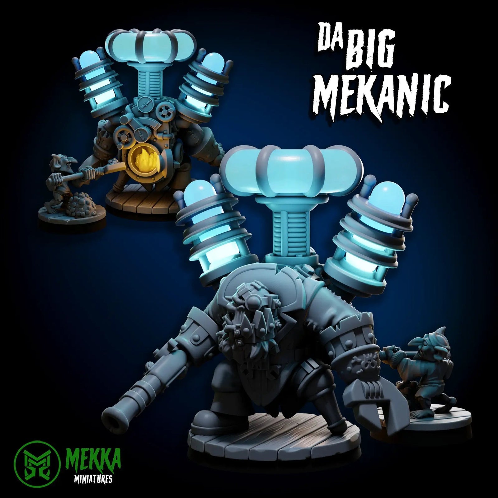 3D printed Big Mekanic miniatures by Last Hope Miniatures, detailed sci-fi robot figure for tabletop gaming.