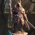 3D printed black Dragonborn druid miniature by Last Hope Miniatures, detailed fantasy dwarf sculpture for tabletop gaming.