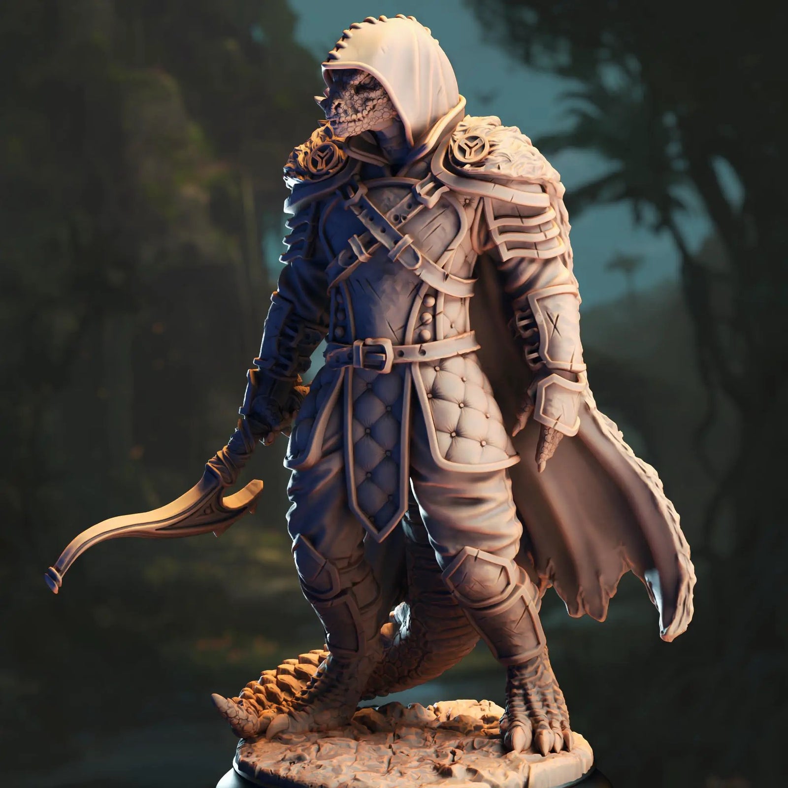 Black Dragonborn Ranger miniature by Last Hope Miniatures for D&D, detailed 3D printed figure with scales and ranger gear.