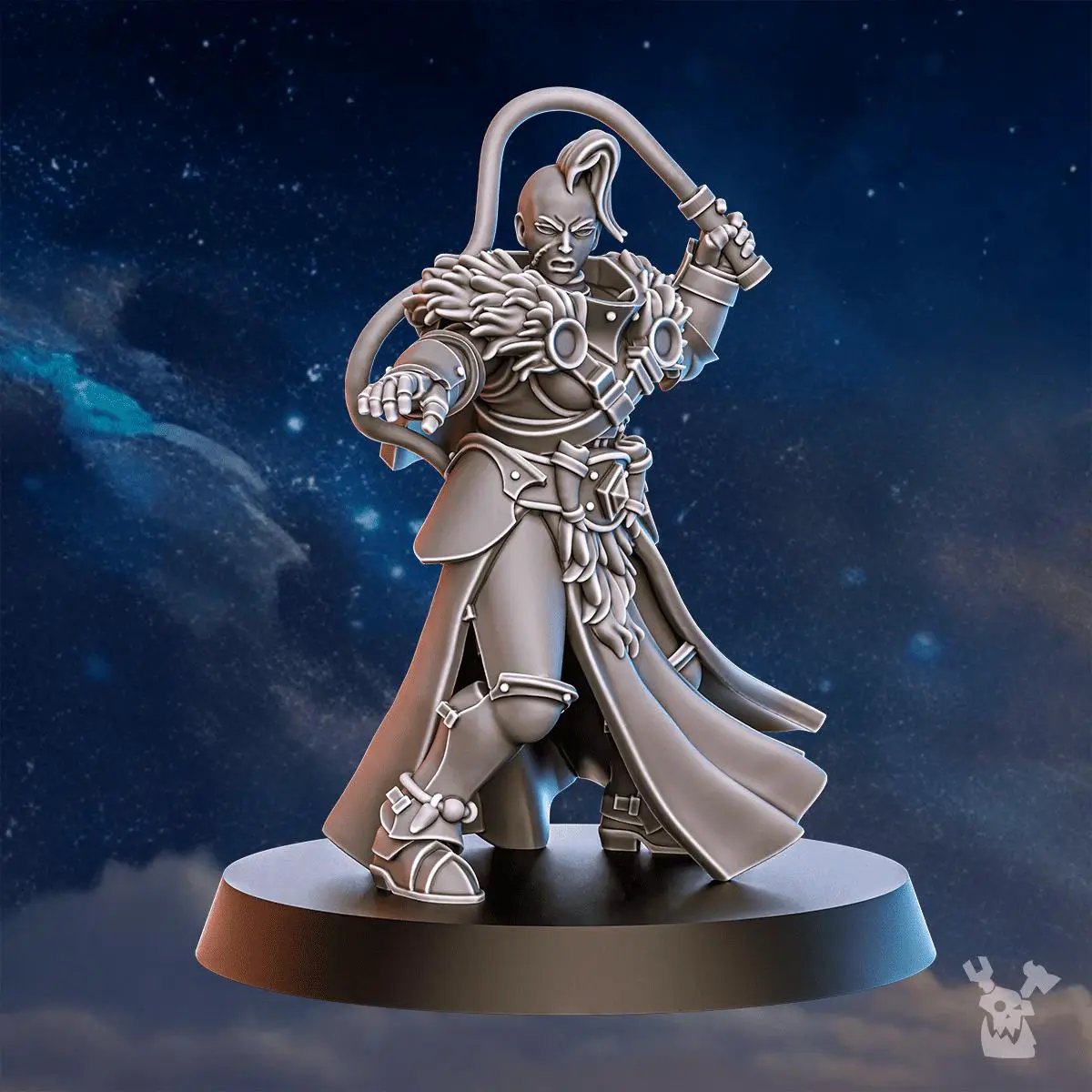 3D printed Blackhide Beastmaster miniature in black, detailed figure by Last Hope Miniatures from DakkaDakka Miniatures collection.