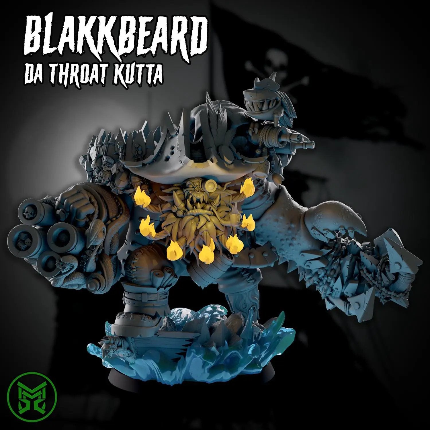 3D printed Blakk Beard Throat Kutta miniature by Last Hope Miniatures from Mekka Miniatures, detailed with intricate design.