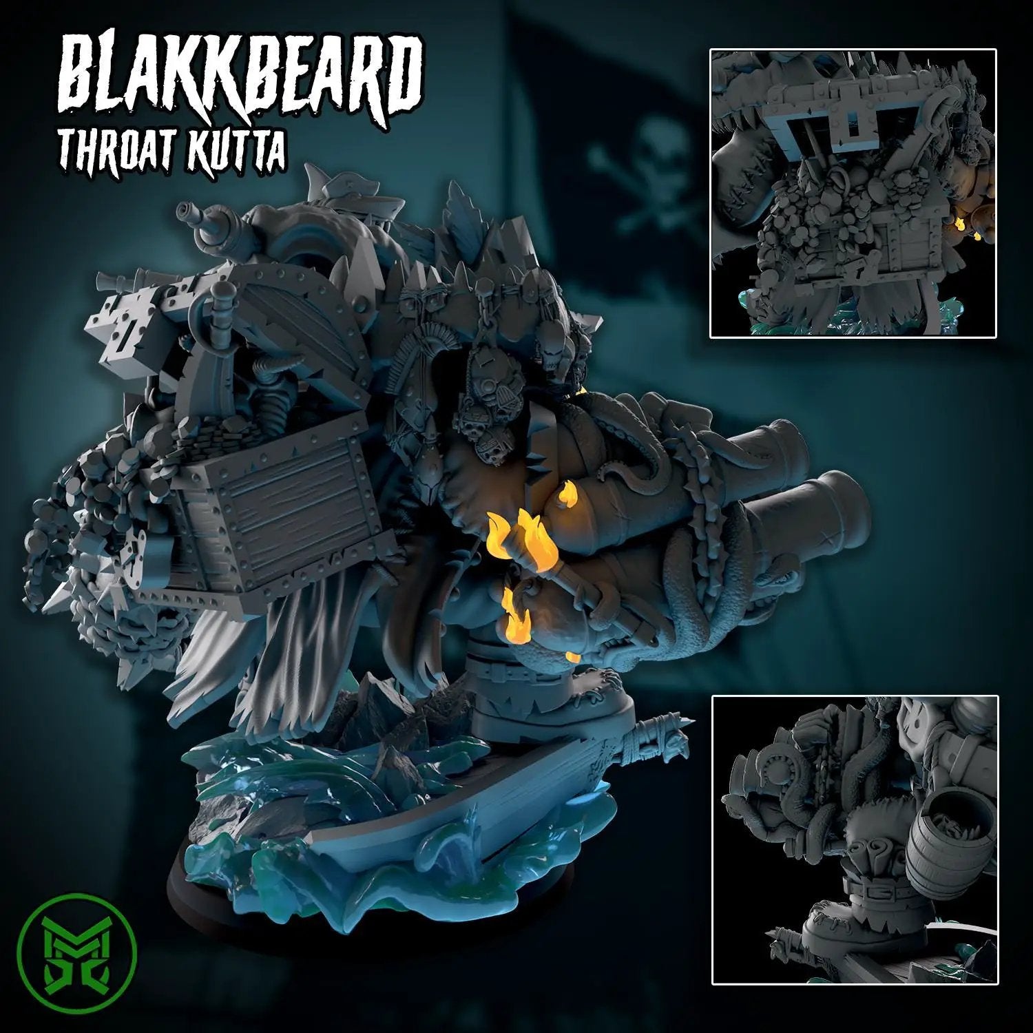 3D printed Blakk Beard Throat Kutta by Mekka Miniatures, detailed miniature figure with intricate design, from Last Hope Miniatures.