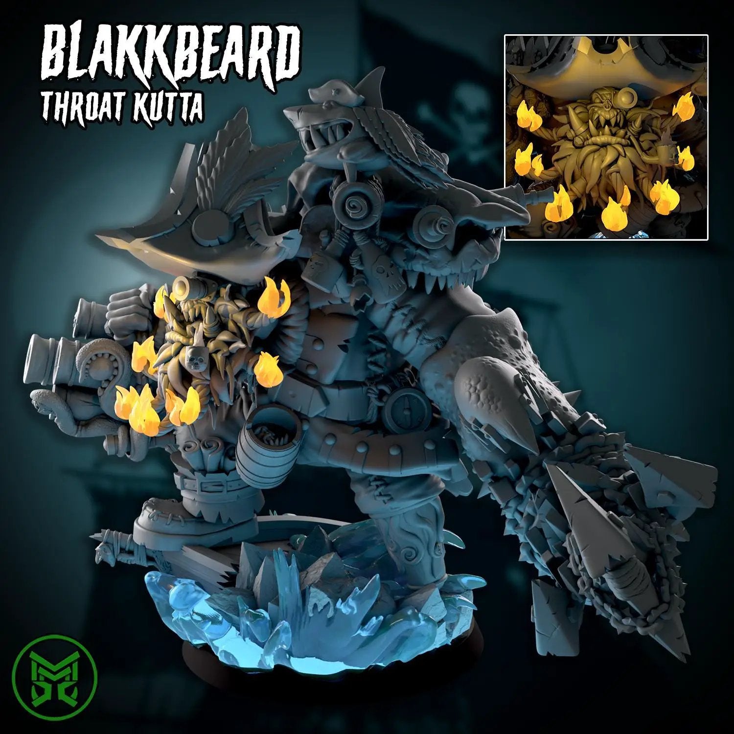 3D printed Blakk Beard Throat Kutta miniature by Last Hope Miniatures, detailed black-themed warrior figure from Mekka Miniatures collection