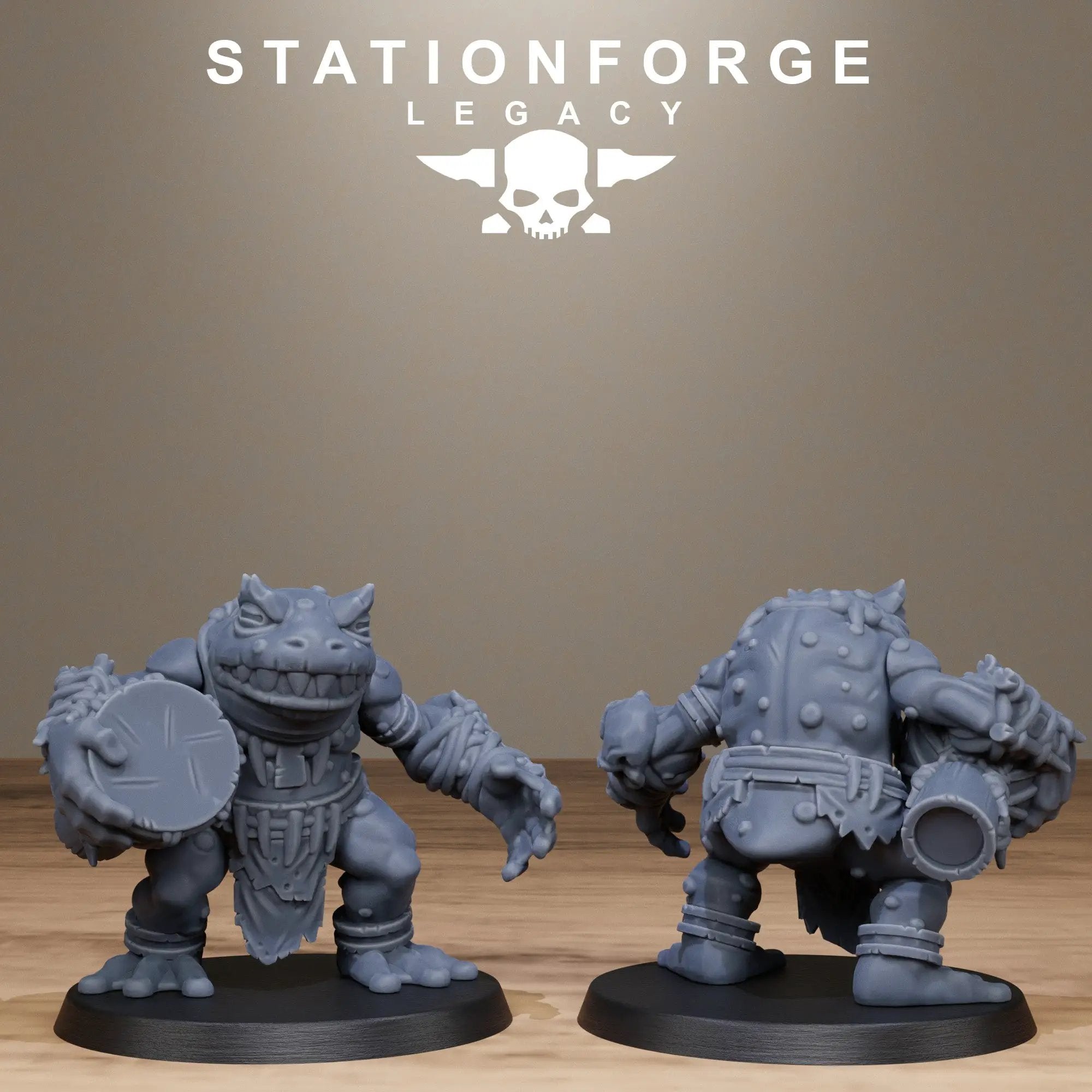 Three 3D printed Bogkin Heavies miniatures from Last Hope Miniatures by Stationforge Miniatures, featuring detailed fantasy creature models.