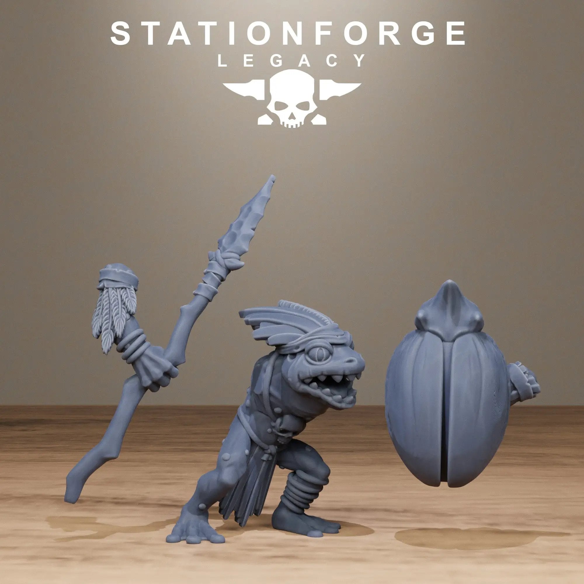 3D printed Bogkin Spearmen miniatures by Last Hope Miniatures, showing detailed fantasy soldier figures with spears and armor.